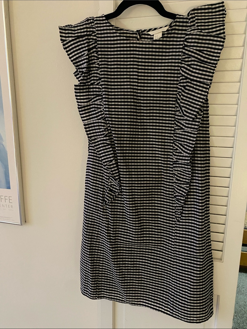 H&M Black and White Gingham Ruffle Shift Dress
